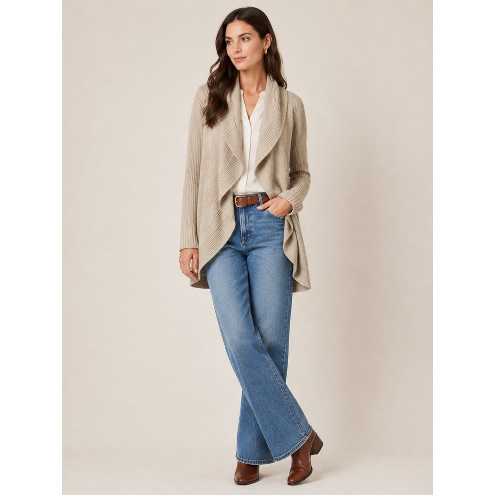 2/$30 White House Black Market Knit Open‎ Cardigan M Oatmeal Wool Cashmere Blend